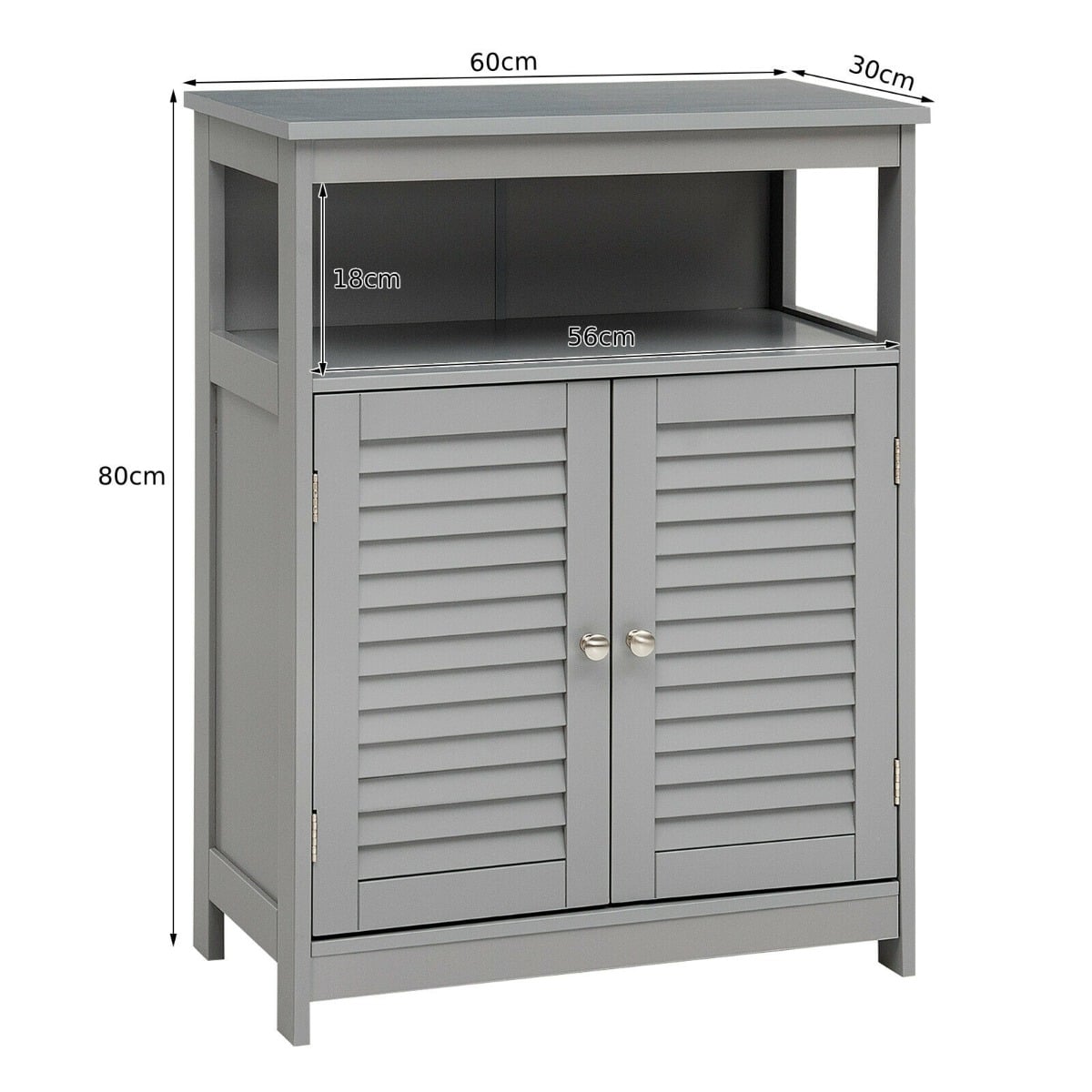 Bathroom Floor Cabinet with Double Shutter Door and Adjustable Shelf-Grey