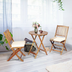 3 Piece Folding Bistro Set with Cushions for Patio-Beige