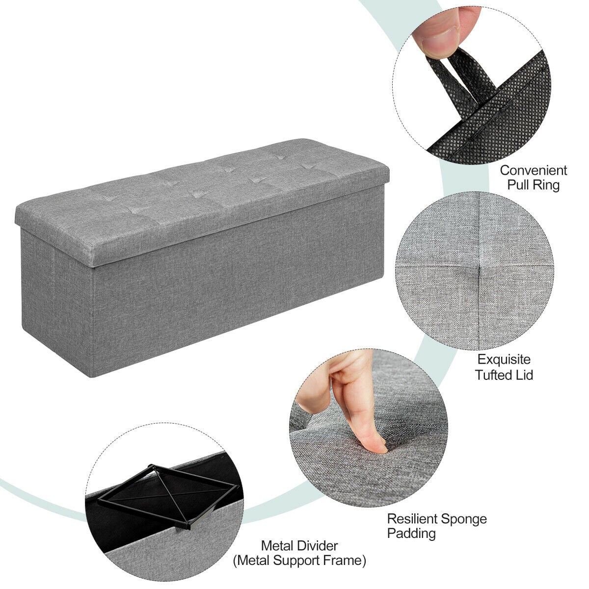 Folding Storage Ottoman Bench with Lid for Hallway-Silver
