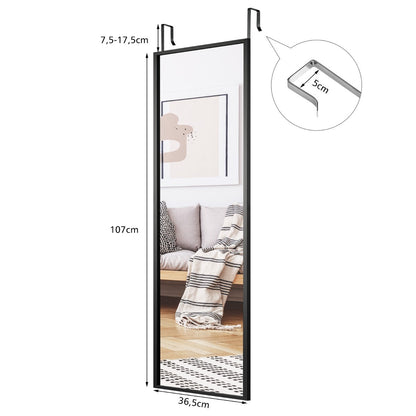 Full Length Wall-Mounted Mirror with Height Adjusting Hooks-Black