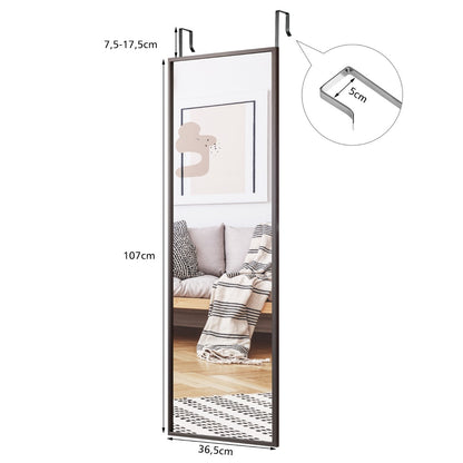Full Length Wall-Mounted Mirror with Height Adjusting Hooks-Brown