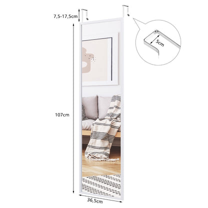 Full Length Wall-Mounted Mirror with Height Adjusting Hooks-White