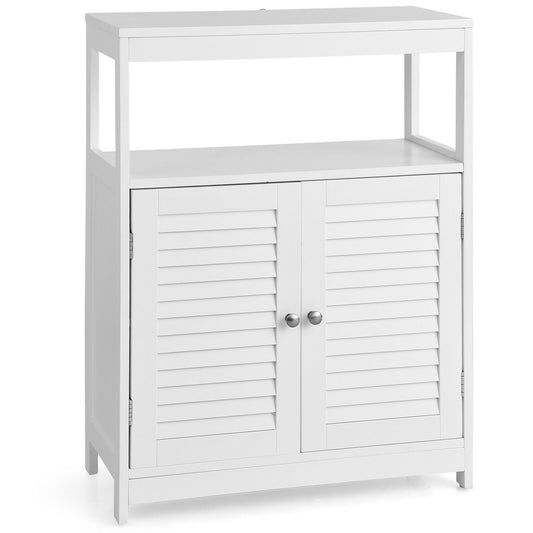 Bathroom Floor Cabinet with Double Shutter Door and Adjustable Shelf-White