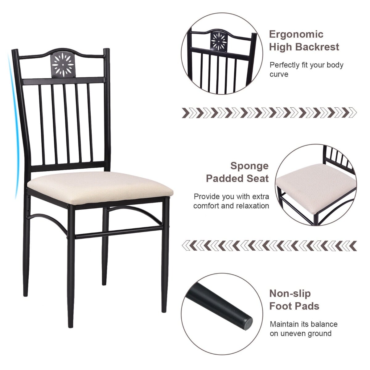 5 Piece Kitchen Dining Table and Chair Set with Sponge Cushion-Purple