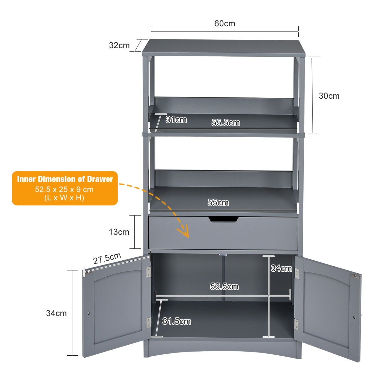Multipurpose Storage Cabinet with Drawer for Bathroom-Grey