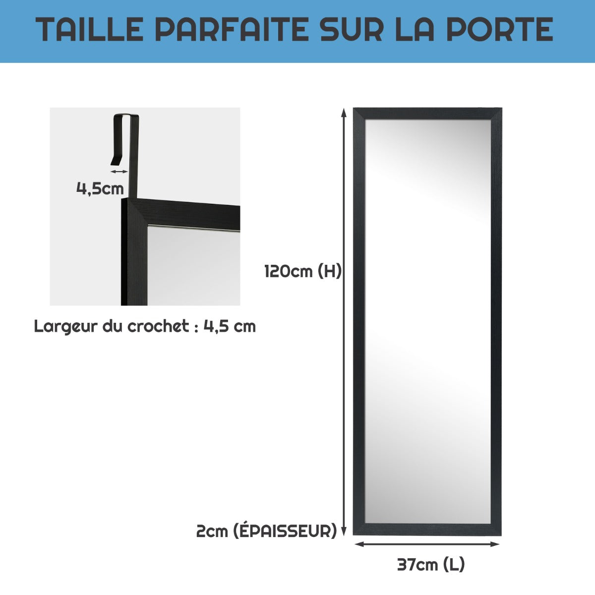 Wall Mounted Dressing Mirror with Hanging Hooks for Bedroom Black