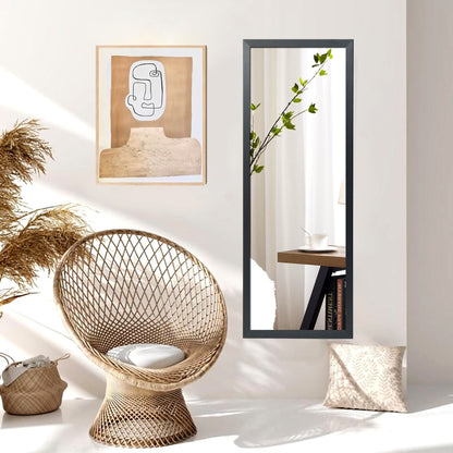 Wall Mounted Dressing Mirror with Hanging Hooks for Bedroom Black