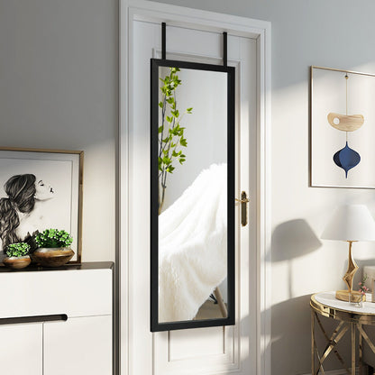 Wall Mounted Dressing Mirror with Hanging Hooks for Bedroom Black