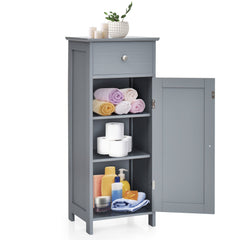 Floor Cabinet with Practical Drawer and 3-level Adjustable Shelves for Living Room/Bedroom-Gray