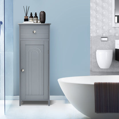 Floor Cabinet with Practical Drawer and 3-level Adjustable Shelves for Living Room/Bedroom-Gray