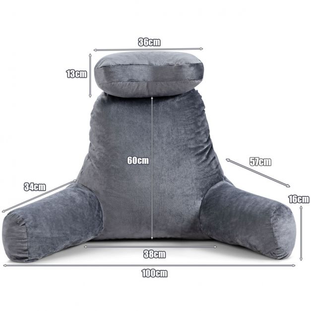 Reading Pillow TV Bed Rest Memory Foam with Arms Rests Neck Roll Back Support