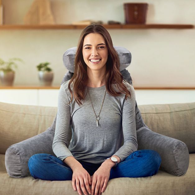 Reading Pillow TV Bed Rest Memory Foam with Arms Rests Neck Roll Back Support