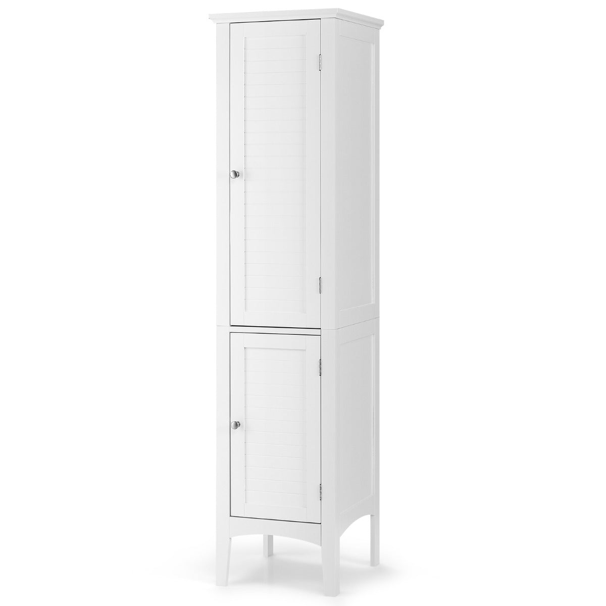 2-Door 160cm High Freestanding Bathroom Cabinet with 5-Tier Shelves-White