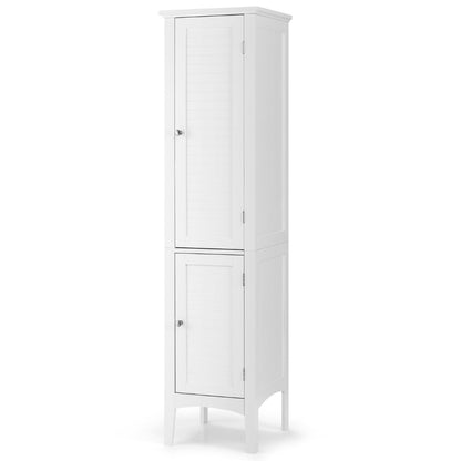 2-Door 160cm High Freestanding Bathroom Cabinet with 5-Tier Shelves-White