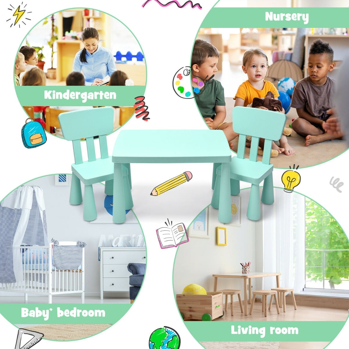 Children's Multi Activity Table and Chair Set-Green