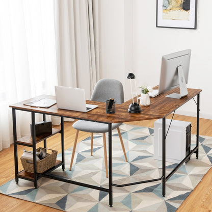 L-Shaped Desk with 2-Tier Storage Shelf for Home