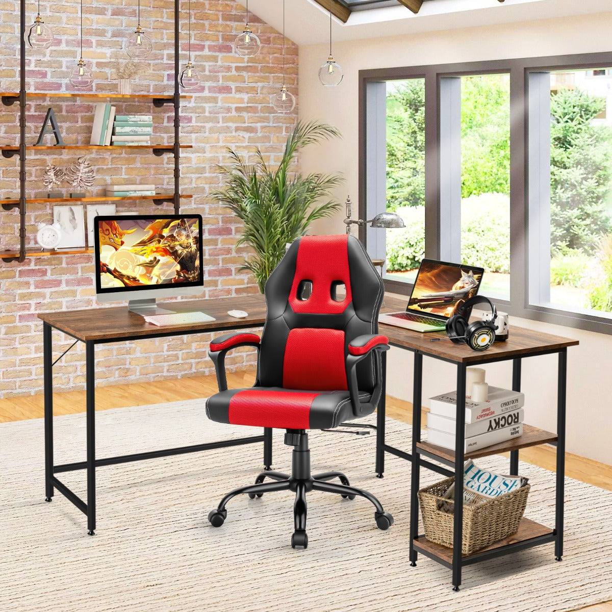 L-Shaped Desk with 2-Tier Storage Shelf for Home