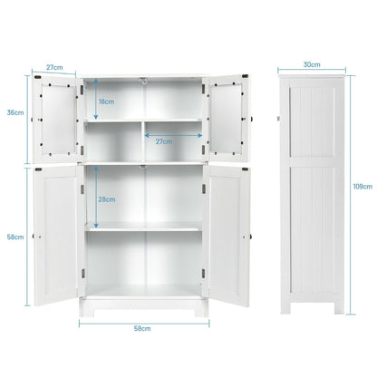 4-Door Bathroom Floor Cabinet with Tempered Glass Doors