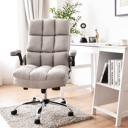 Linen Upholstered Executive Chair with Ergonomic High Back for Home Office-Beige