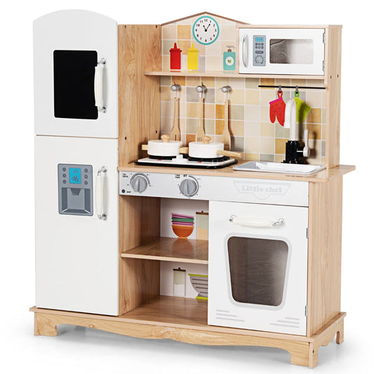 Wooden Pretend Kids Play Kitchen with Sound Chef Role Playing and Light