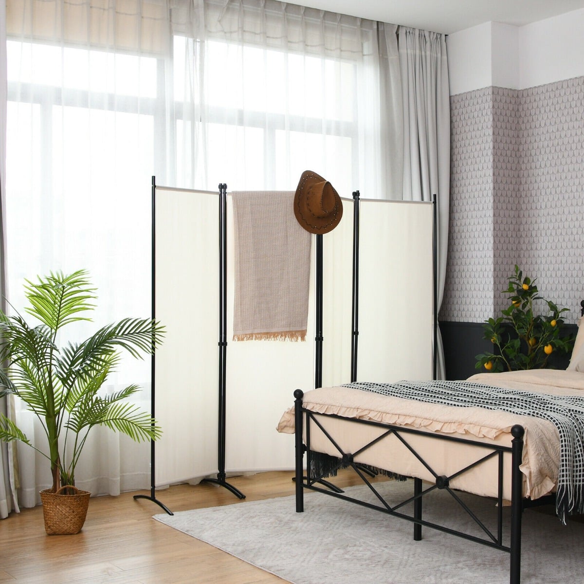 4 Panel Wall Privacy Screen Protector for Home-White