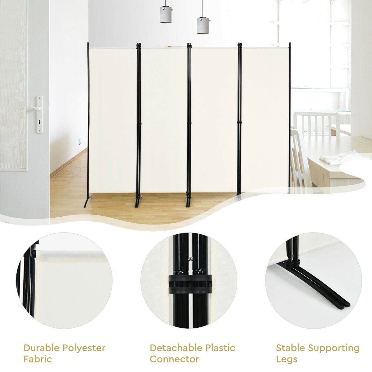 4 Panel Wall Privacy Screen Protector for Home-White