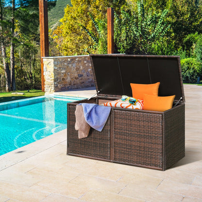 330L 2-Tier Outdoor PE Wicker Storage Box with Lid and Front Doors-Brown