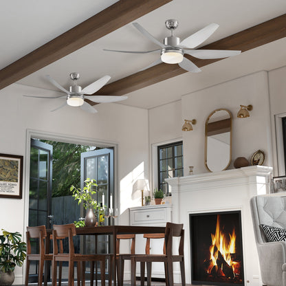 HOMCOM Set of 2 Reversible Ceiling Fan with Light, 6 Blades Indoor Modern Mount LED Lighting Fan with Remote Controller, for Bedroom, Living Room, Silver