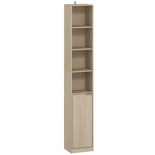 HOMCOM Bookcase Adjustable Shelf Bookshelf Anti-Tip Hardware 6-Tier Storage Cabinet Oak Wood Effect