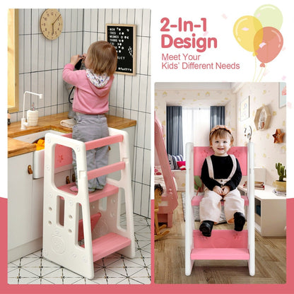 Kids Non-slip Kitchen Step Stool with Double Safety Rails-Pink