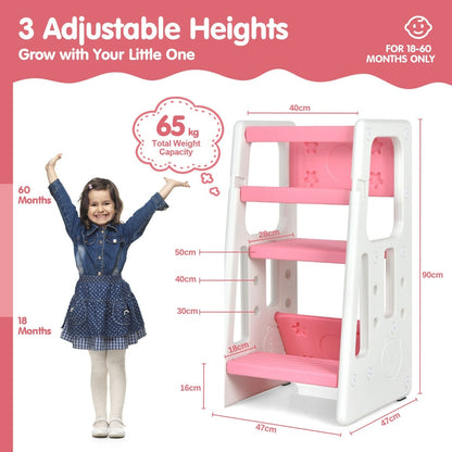 Kids Non-slip Kitchen Step Stool with Double Safety Rails-Pink