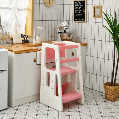 Kids Non-slip Kitchen Step Stool with Double Safety Rails-Pink