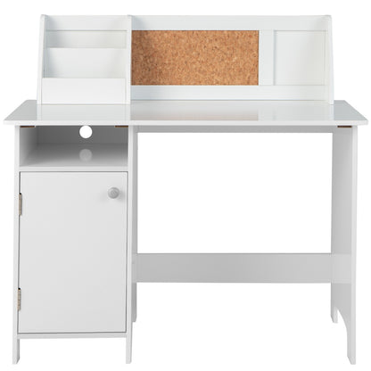 Kids Desk with Chair Whiteboard Marker Cabinet and Noticeboard, Student Table and Chair Set for 3+ Years White
