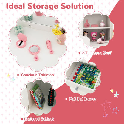 Kids Vanity Table and Chair Set with Shelves Drawer and Cabinet-White