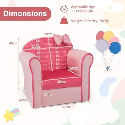 Upholstered Toddler Couch with Ultra Soft Velvet Cover and Spacious Backrest-Pink