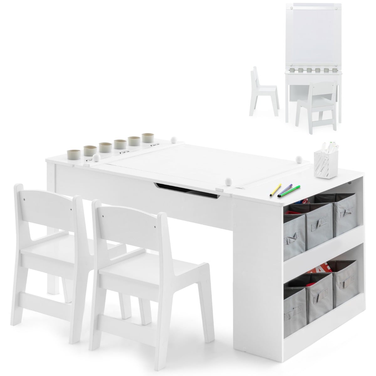 2-in-1 Kids Art Table Set with Chairs-White