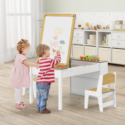 2-in-1 Kids Art Table and Easel Set with Chairs and Liftable Tabletop-Natural