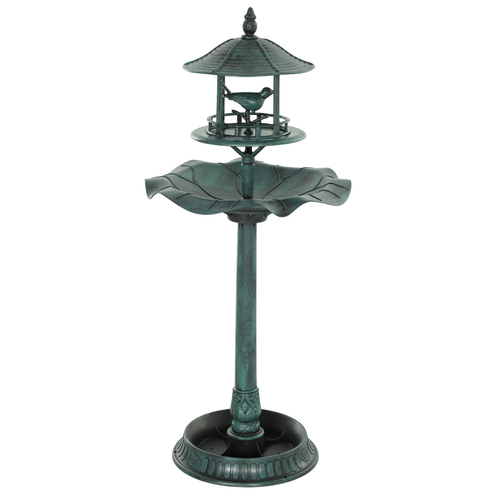 Outsunny 3-in-1 Garden Bird Bath, Freestanding Birdbath with Large Water Basin, Underneath Flower Planter, _50 x 113 cm, Green