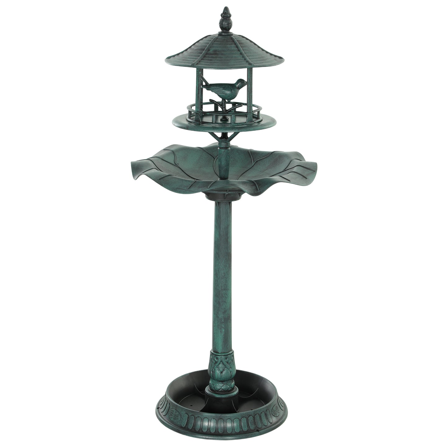 Outsunny 3-in-1 Garden Bird Bath, Freestanding Birdbath with Large Water Basin, Underneath Flower Planter, _50 x 113 cm, Green