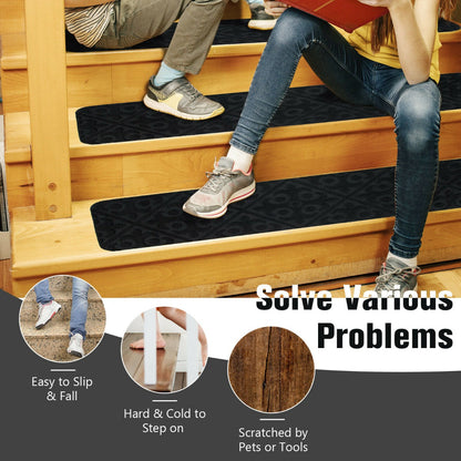 Non-Slip Stair Mats with Reusable Adhesive-Black