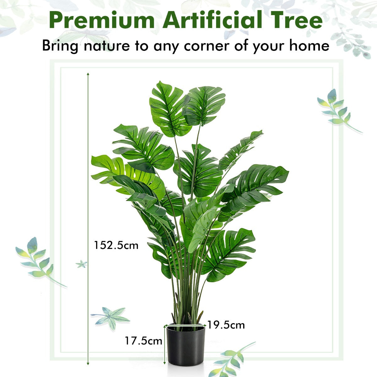 5 Feet Artificial Tree Faux Monstera Deliciosa Plant for Home Indoor and Outdoor