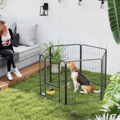 PawHut Six-Panel Dog Playpen with Door, for Medium Dogs, Indoors, Outdoors, 80cm Tall, Black