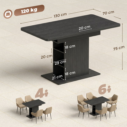 HOMCOM Extendable Dining Table for 4-6 People, 110-130cm Kitchen Table with 6 Open Shelves, Black