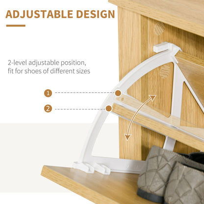 HOMCOM Narrow Shoe Cabinet, Space Saving Shoe Storage Cabinet with 2 Flip Drawers and Adjustable Shelves for 6-12 Pairs of Shoes for Hallways and Living Room, Natural Wood Finish