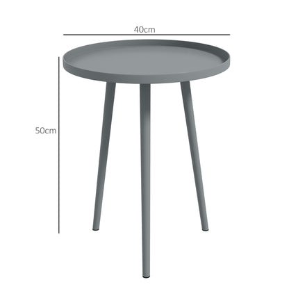 Outsunny Round Garden Coffee Table, Outdoor Side Table with Rounded Steel Edge, ¯40 x 50H cm, Grey