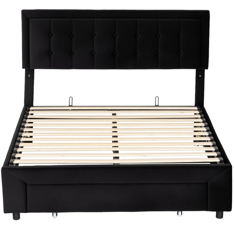 HOMCOM Double Ottoman Bed Frame, with Front Drawer - Black