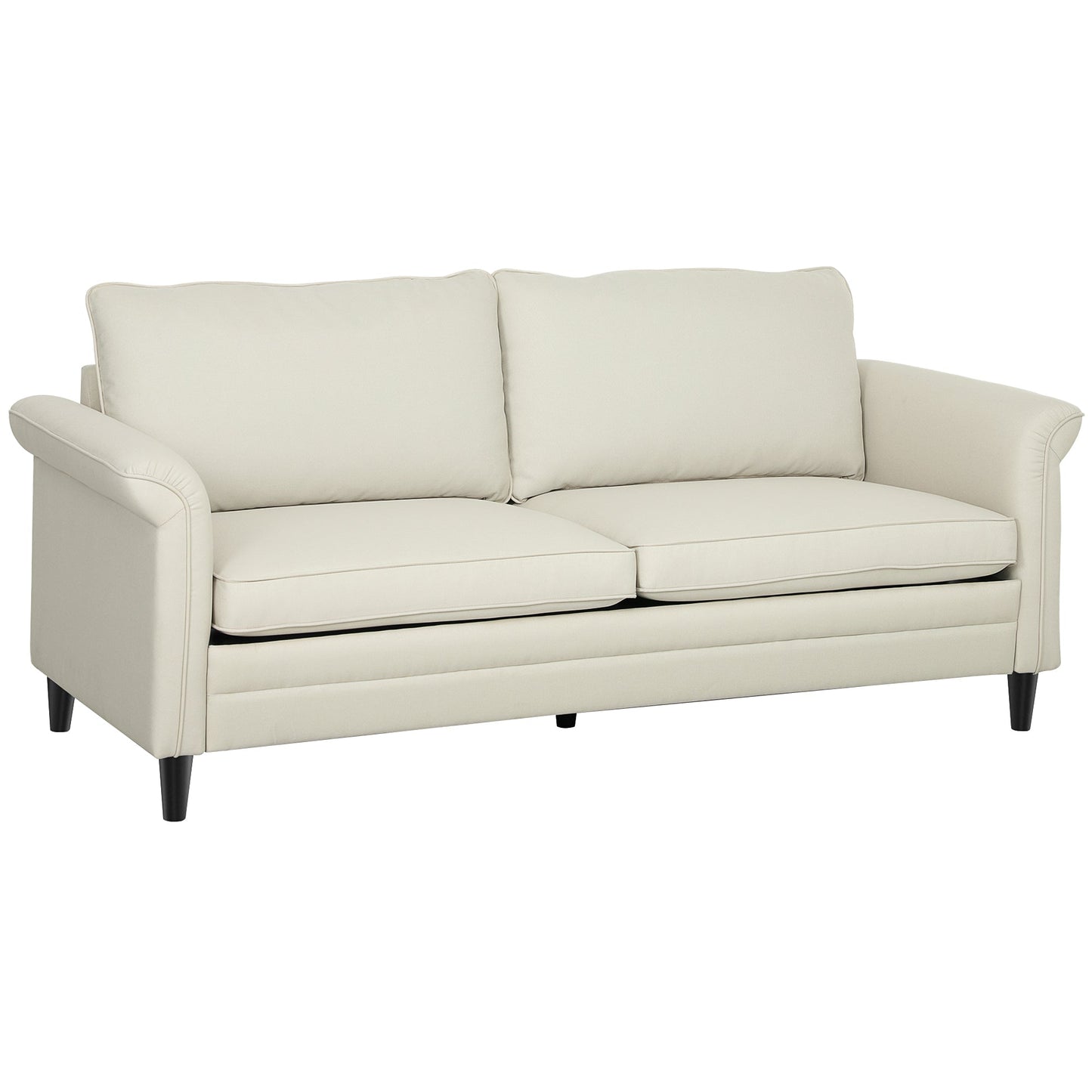 HOMCOM 3 Seater Sofa, Modern Fabric Sofa Couch with Spring Cushion, Rubber Wood Legs, 191cm Upholstered Settee for Living Room, Bedroom, Home Office, Guest Room, Cream White