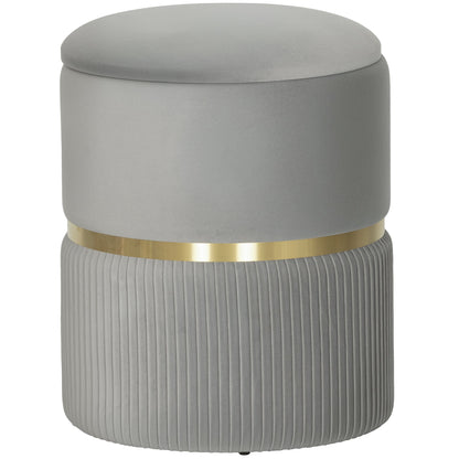 HOMCOM Velvet-Feel Storage Ottoman - Light Grey