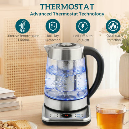 HOMCOM Electric Kettle, 1.7L Fast Boil 3KW Water Kettle with UK Strix Thermostat, Tea Infuser, Keep Warm Function