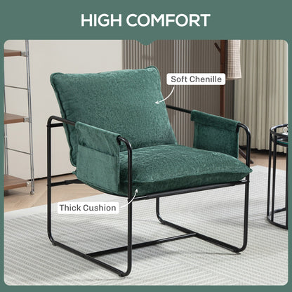 HOMCOM Minimal Padded Accent Chair, with Pockets - Green